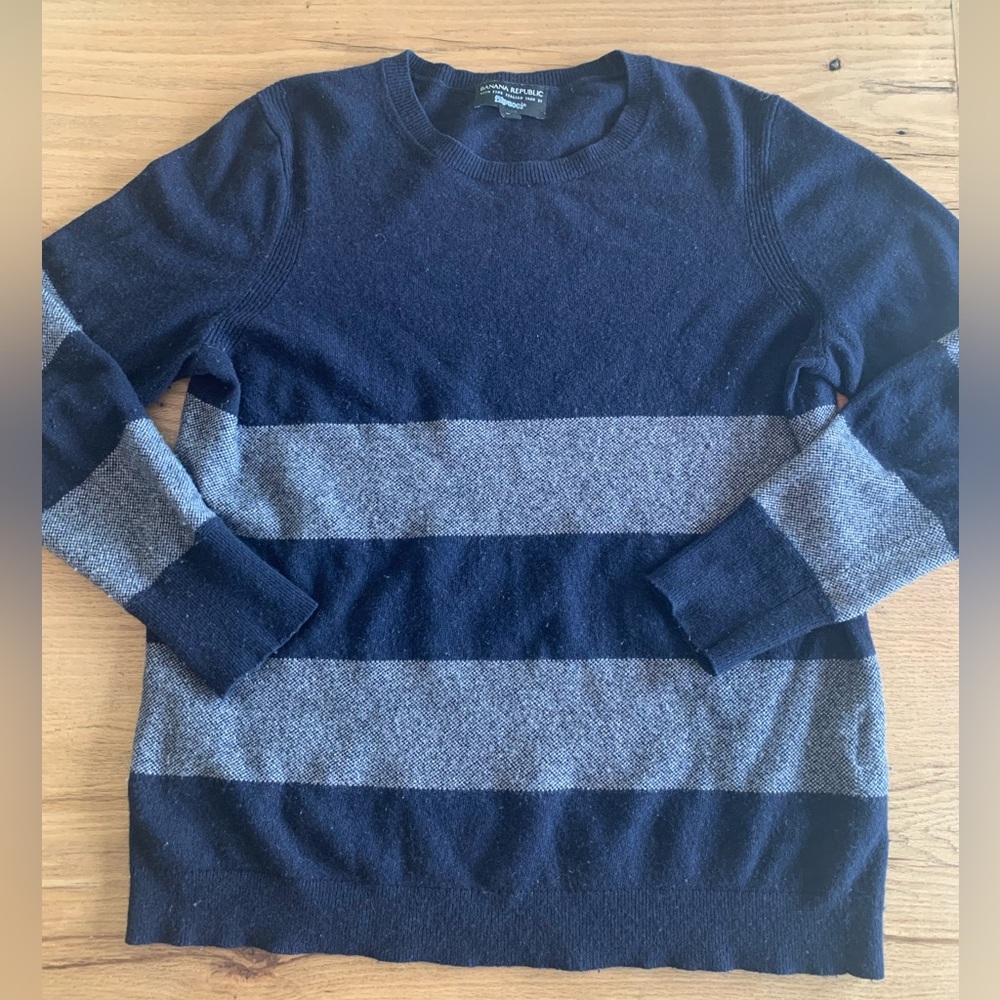 Banana Republic by Filpucci Italian Yarn Women’s Blue Stripe Crew Sweater XL PRE